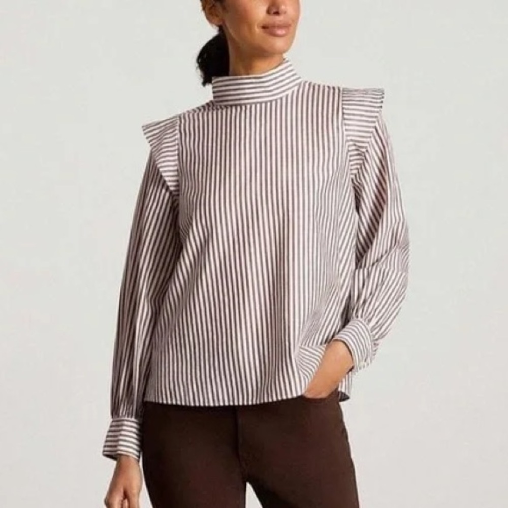 Everlane •‎ The Wing-Shoulder Mock Neck Top in Brown Stripe